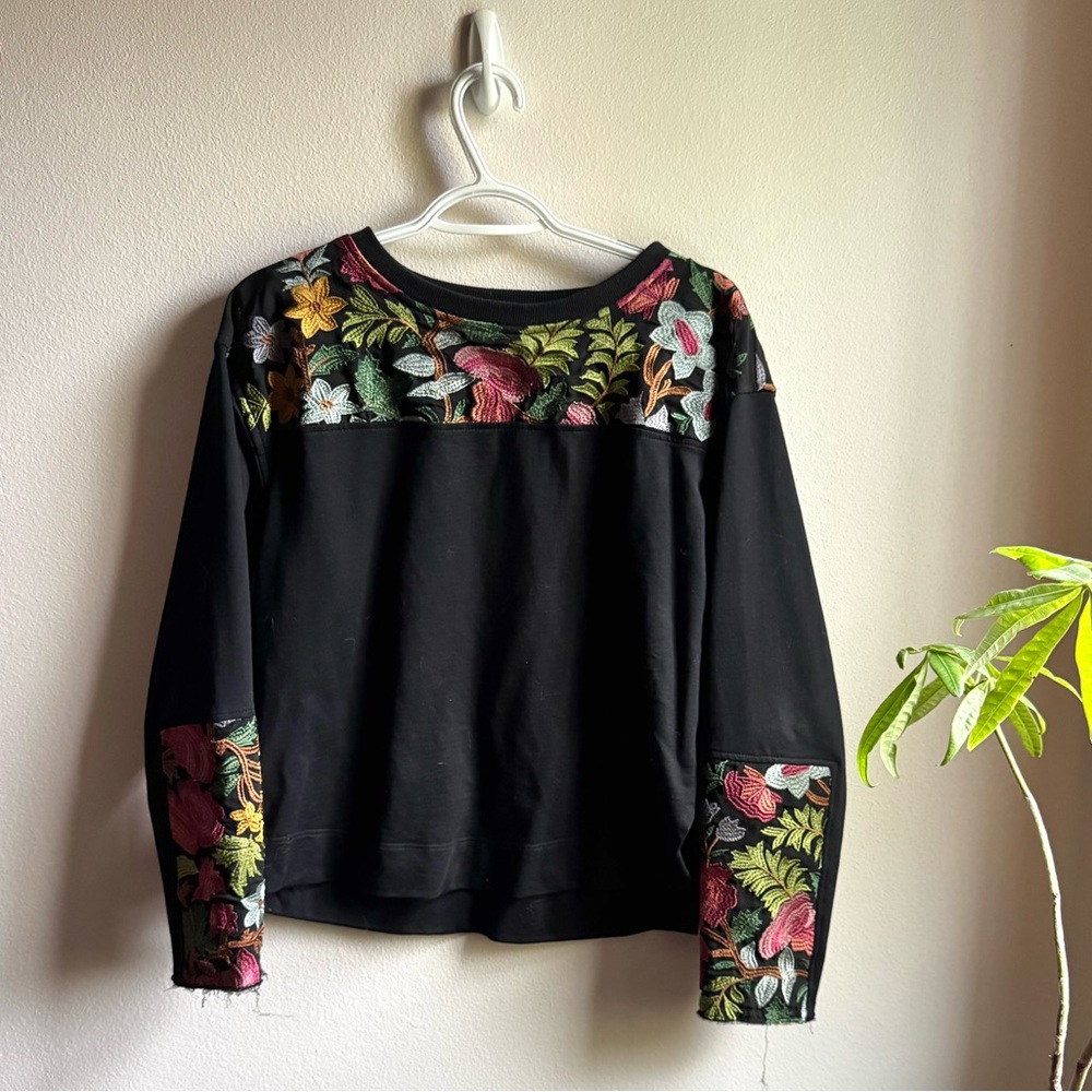Anthropologie Black Floral Sweatshirt